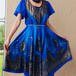 Lapogee Elegant Blue Patterned Dress made in India